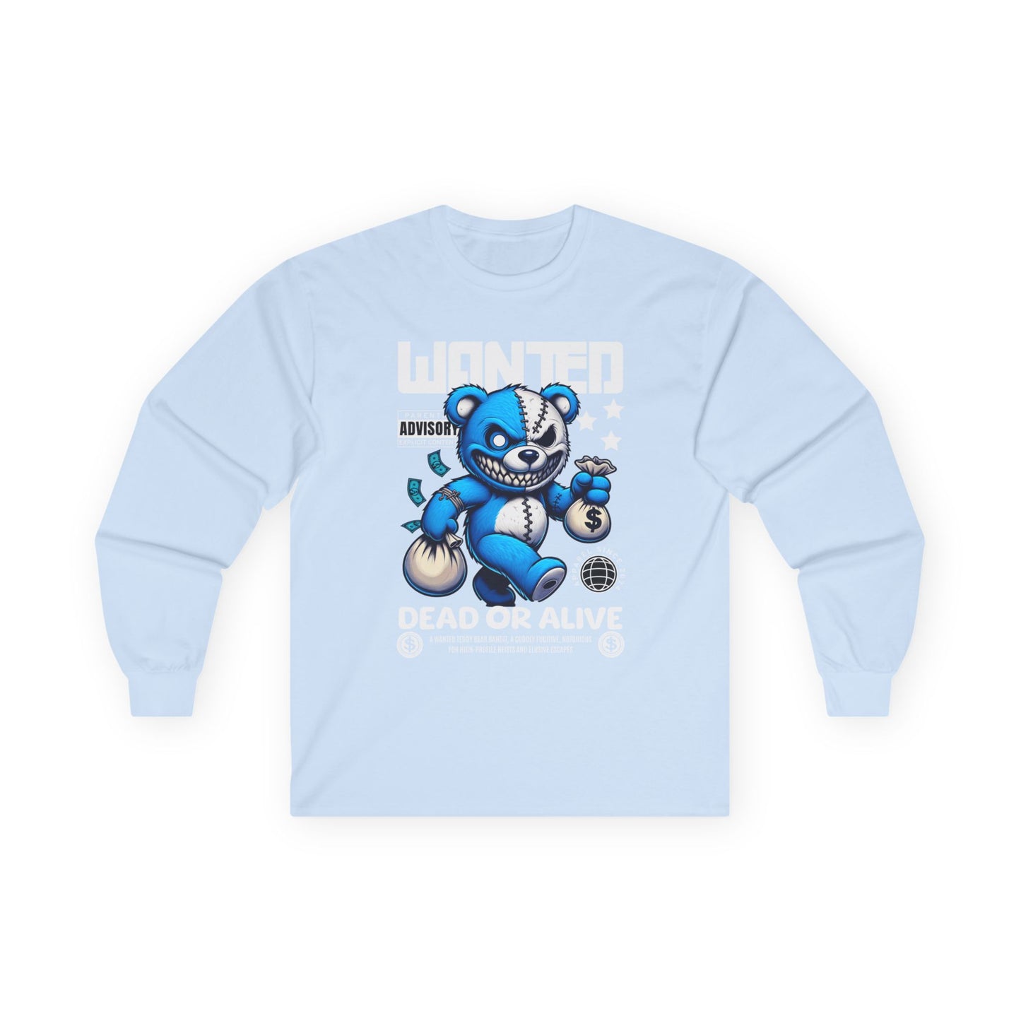 Wanted Bear Long Sleeve Tee | Cute Cartoon Graphic | Perfect for Gifting | Trendy Streetwear | Casual Wear | Fun Gift