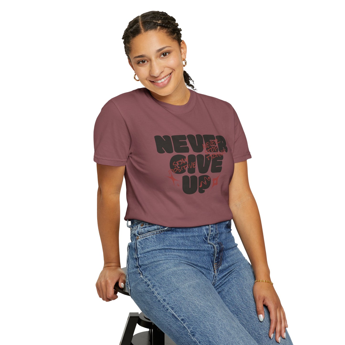 Unisex Motivational T-Shirt - Never Give Up, Inspirational Tee, Gift for Him/Her, Casual Wear, Fitness & Encouragement