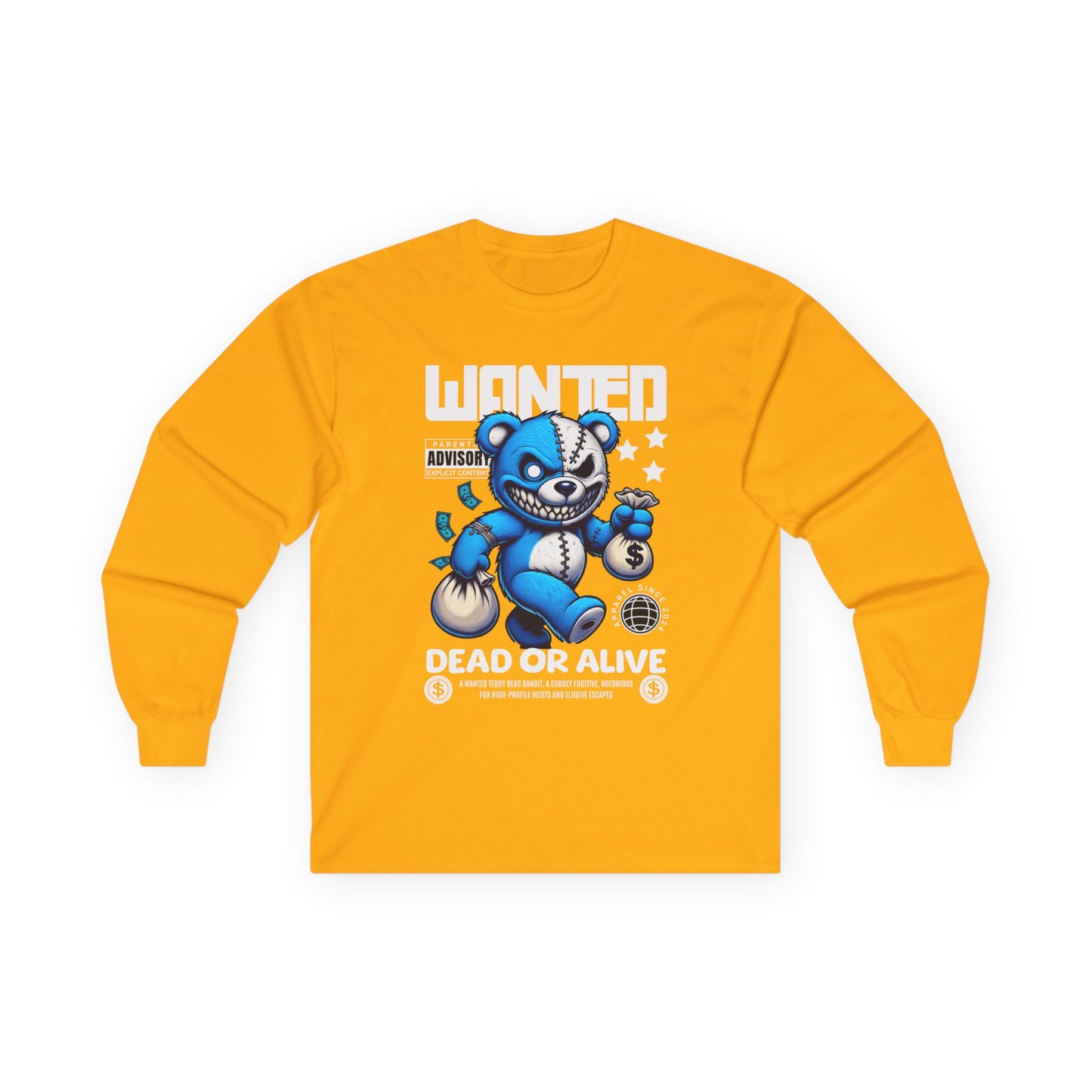 Wanted Bear Long Sleeve Tee | Cute Cartoon Graphic | Perfect for Gifting | Trendy Streetwear | Casual Wear | Fun Gift
