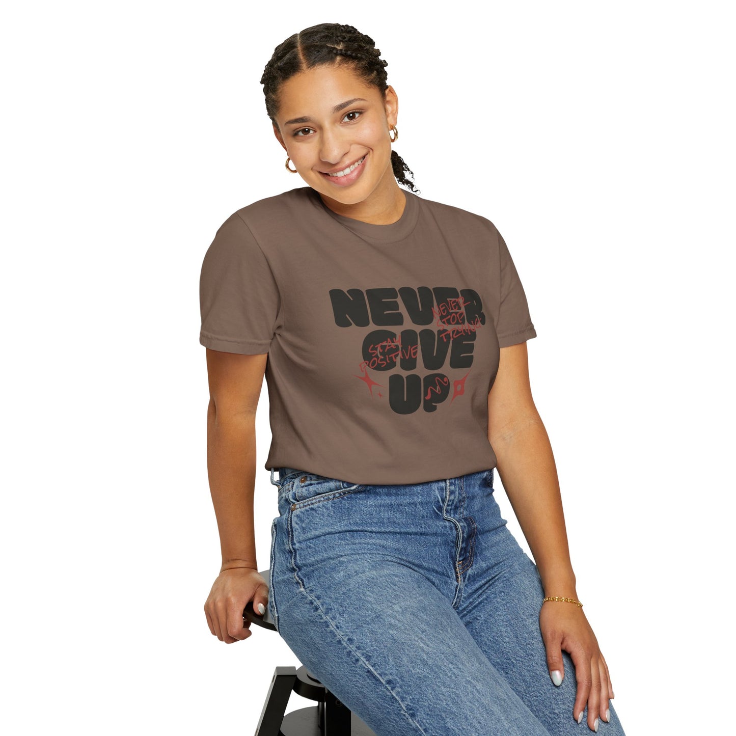 Unisex Motivational T-Shirt - Never Give Up, Inspirational Tee, Gift for Him/Her, Casual Wear, Fitness & Encouragement