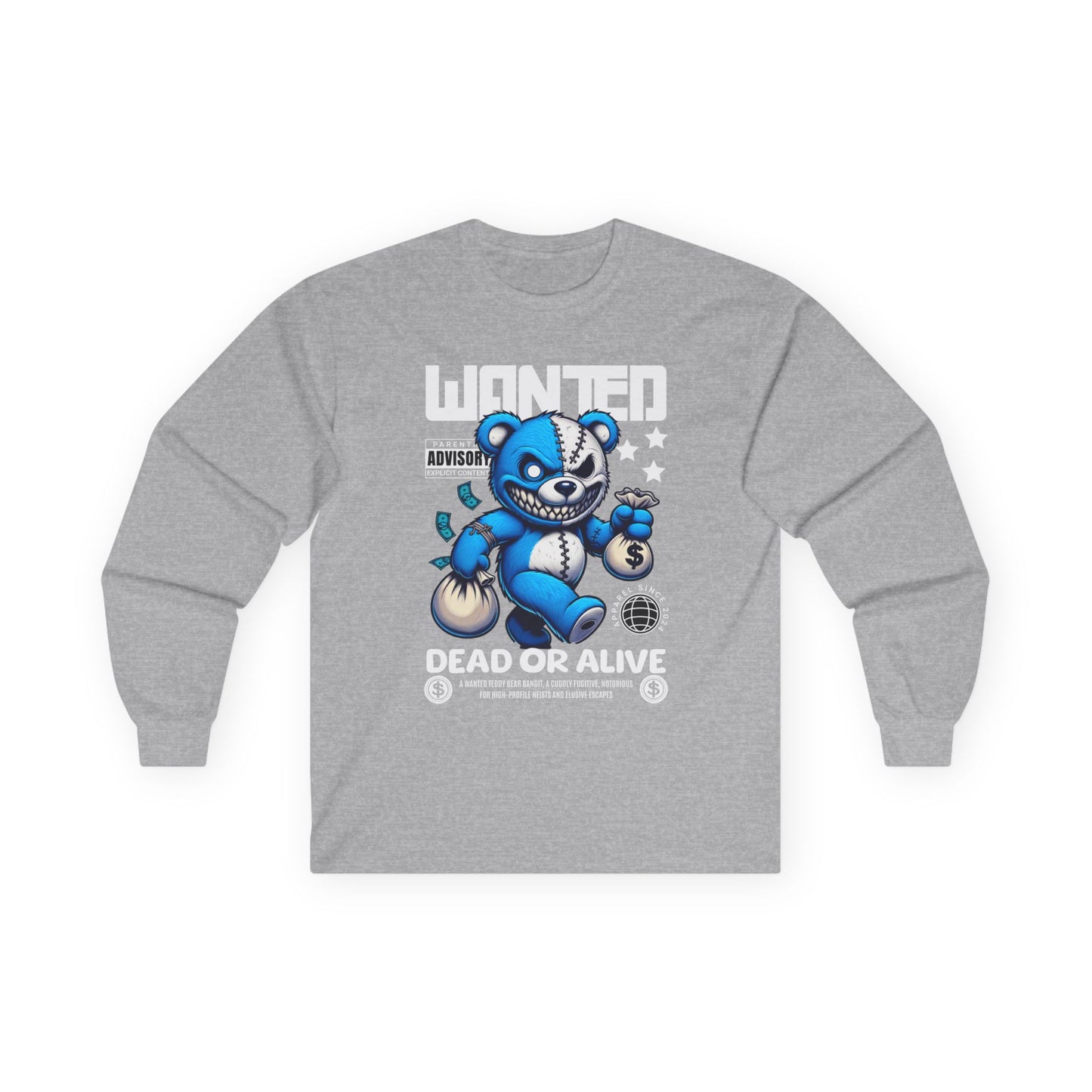 Wanted Bear Long Sleeve Tee | Cute Cartoon Graphic | Perfect for Gifting | Trendy Streetwear | Casual Wear | Fun Gift
