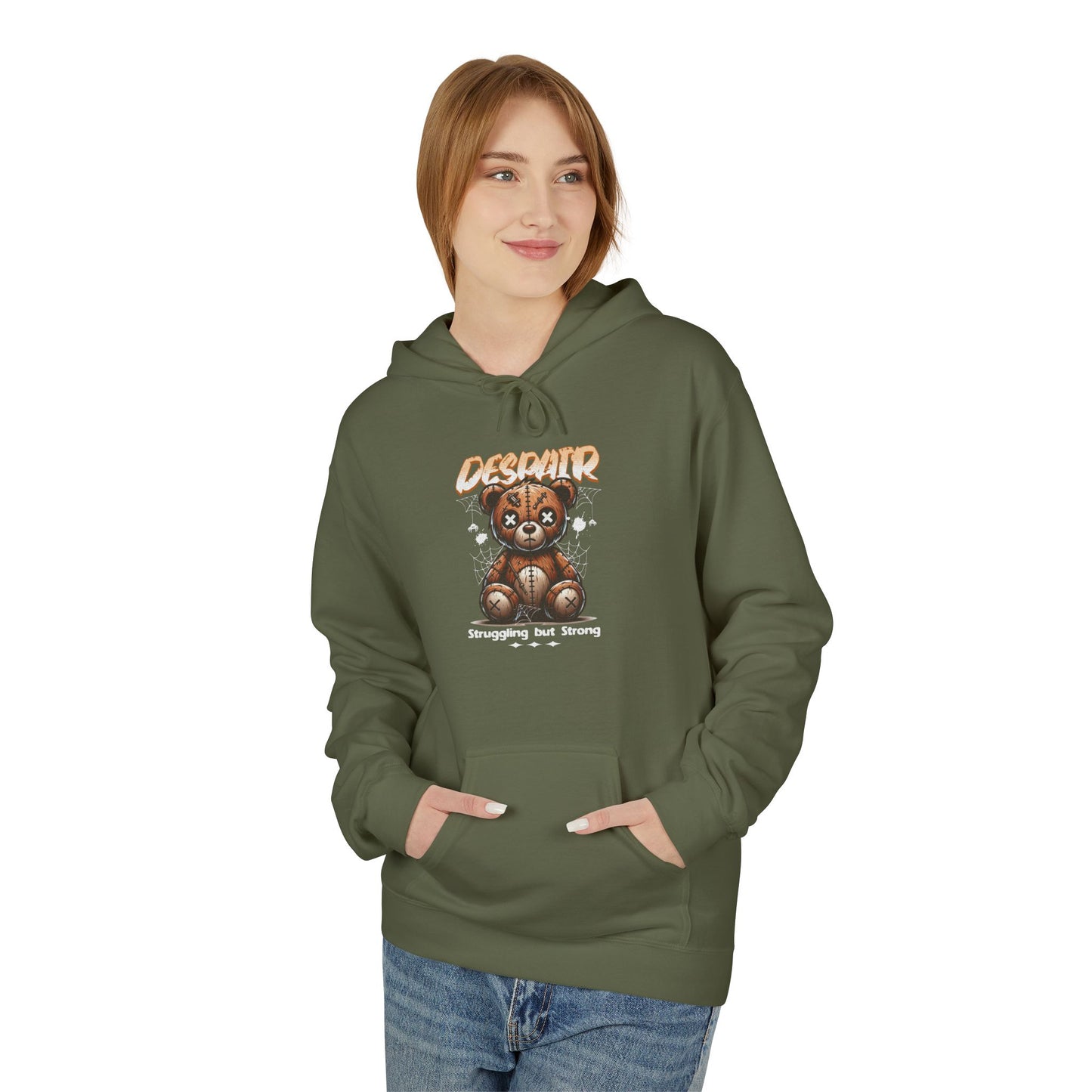 Despair Bear Hoodie | Cozy Graphic Fleece Sweatshirt for Comfort | Cute Gift for Friends | Fall Essentials | Unisex Casual Wear