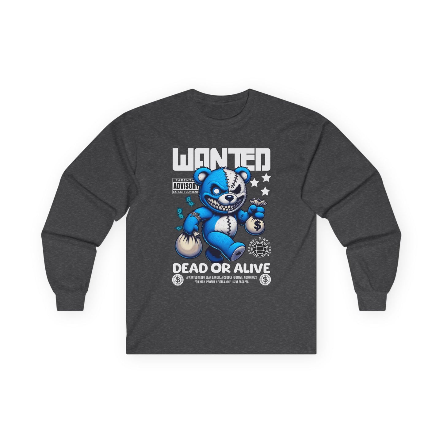Wanted Bear Long Sleeve Tee | Cute Cartoon Graphic | Perfect for Gifting | Trendy Streetwear | Casual Wear | Fun Gift