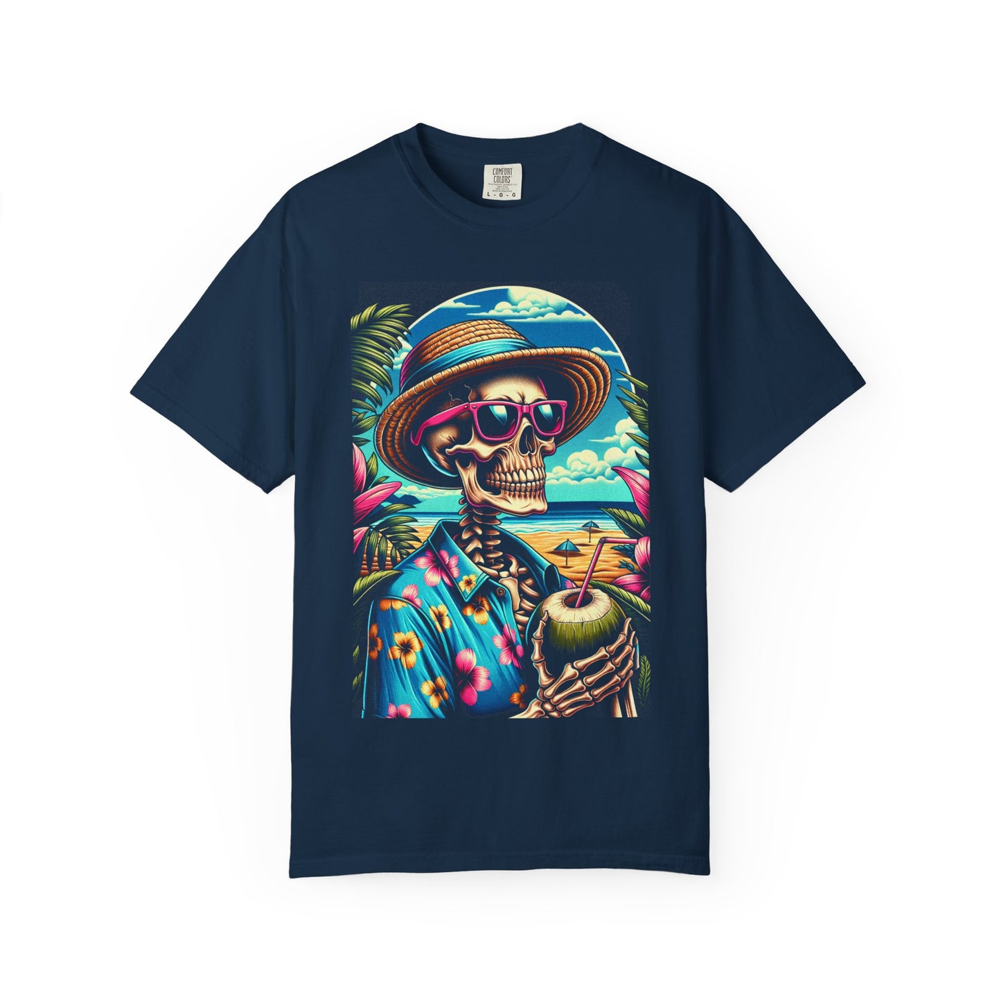 Vibrant Tropical Skeleton T-Shirt | Beach Vibe Apparel, Summer Fashion, Vacation Tee, Unique Graphic Tee, Funny Gift Idea