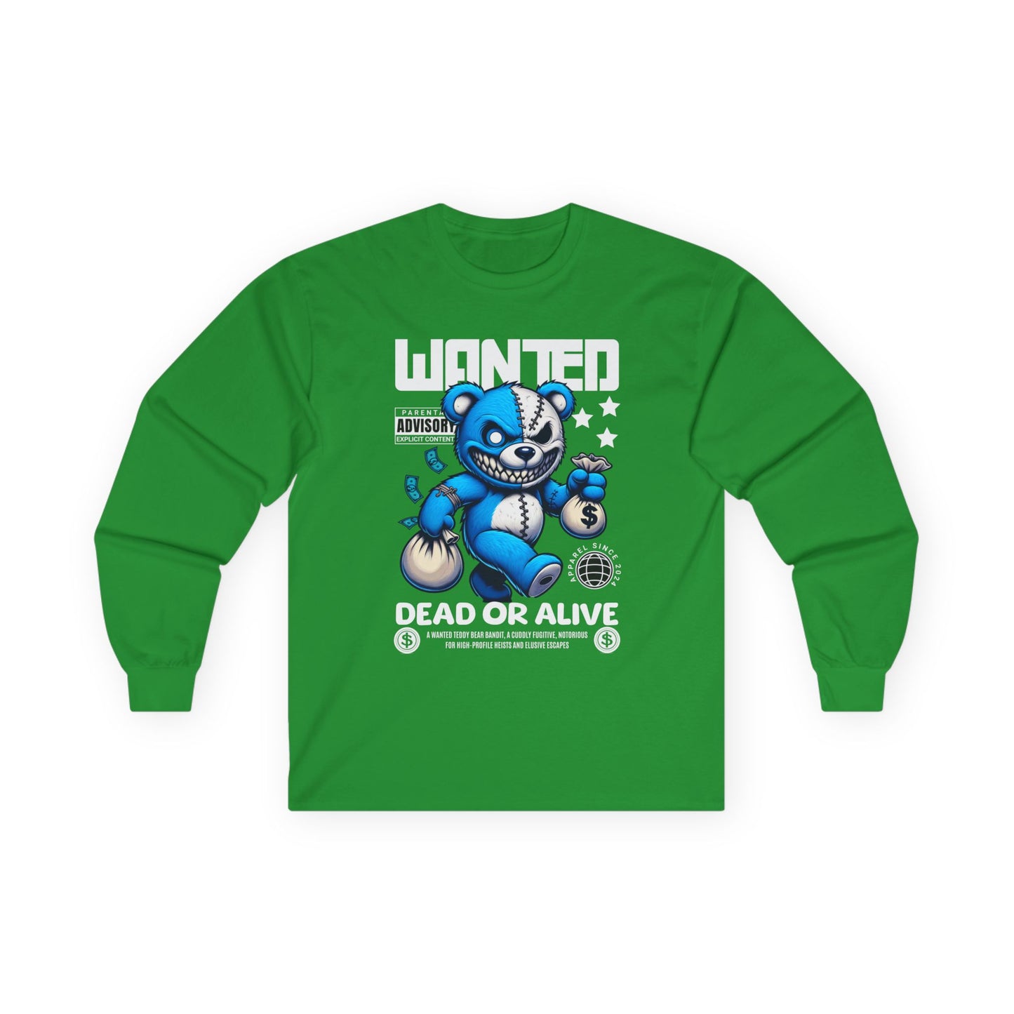 Wanted Bear Long Sleeve Tee | Cute Cartoon Graphic | Perfect for Gifting | Trendy Streetwear | Casual Wear | Fun Gift