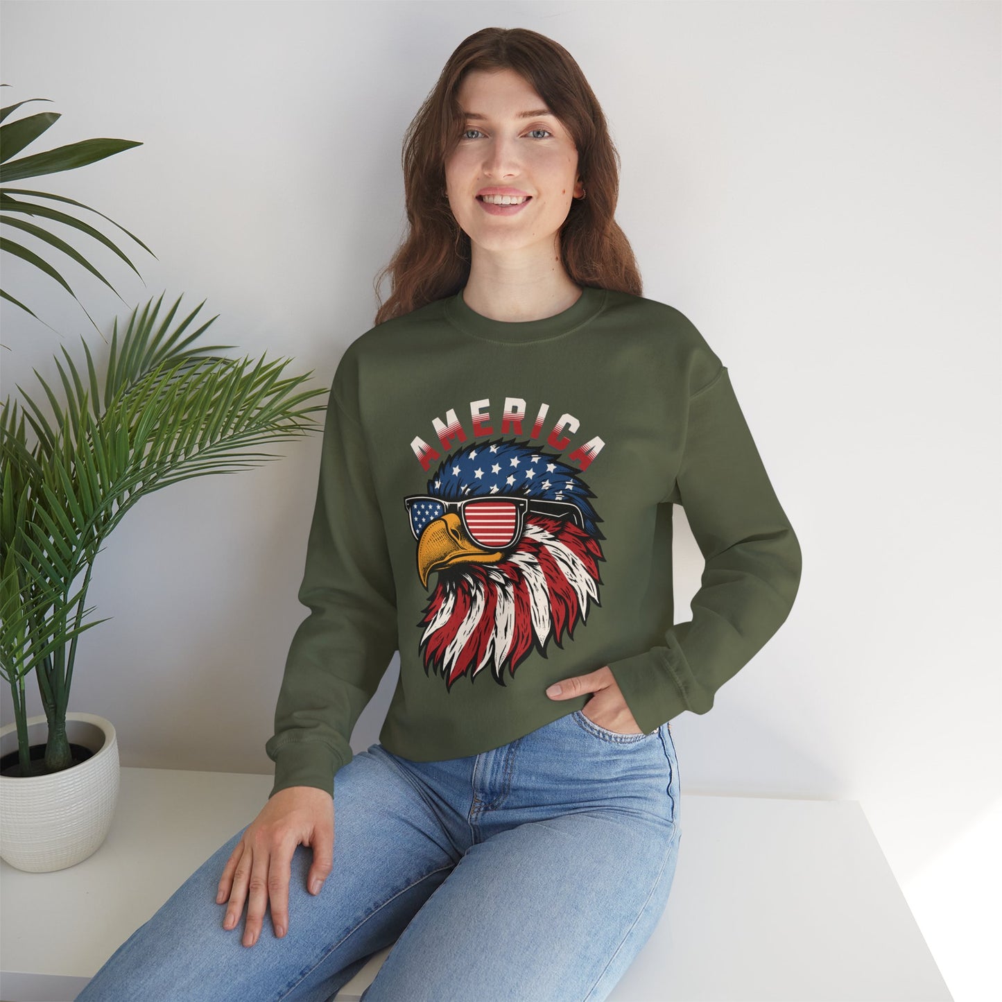 Patriotic Eagle Crewneck Sweatshirt, America Sweatshirt, Unisex Pullover, 4th of July Shirt, Eagle Graphic Sweatshirt