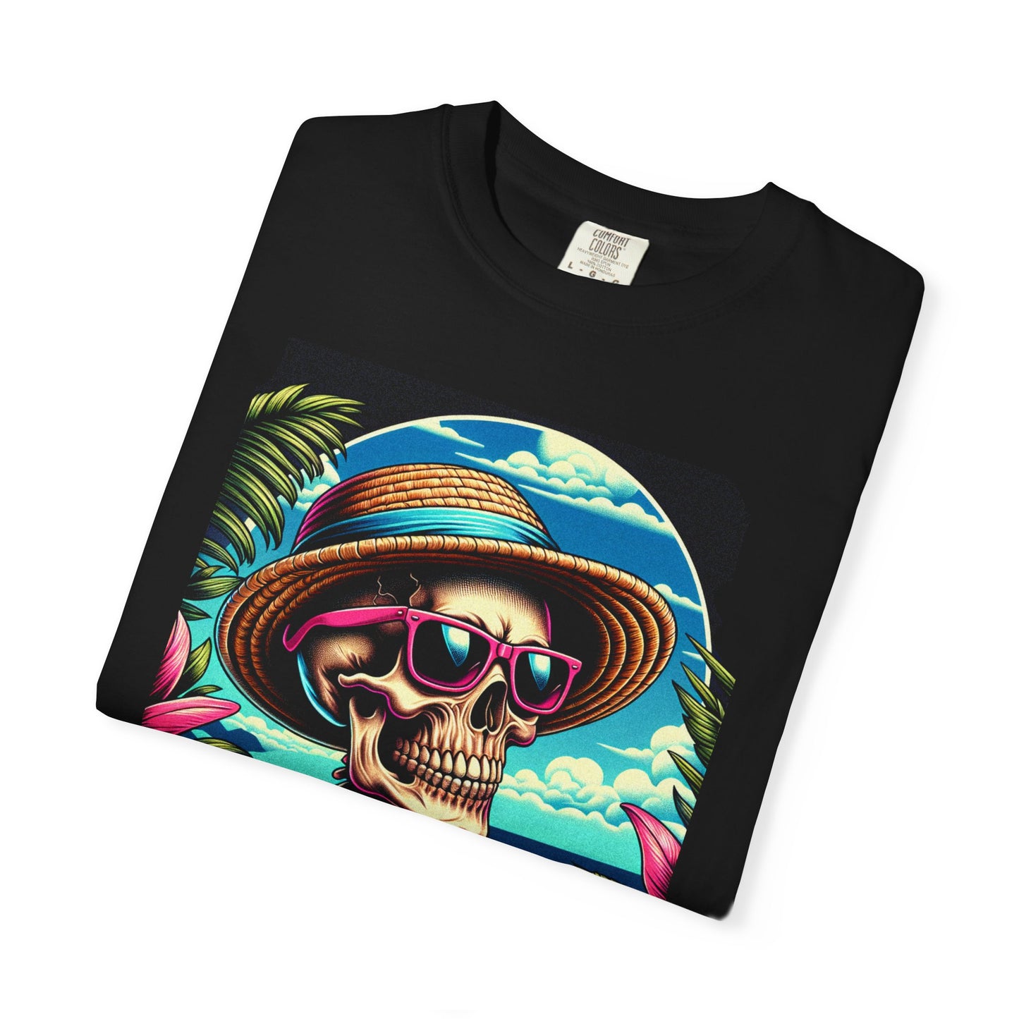 Vibrant Tropical Skeleton T-Shirt | Beach Vibe Apparel, Summer Fashion, Vacation Tee, Unique Graphic Tee, Funny Gift Idea
