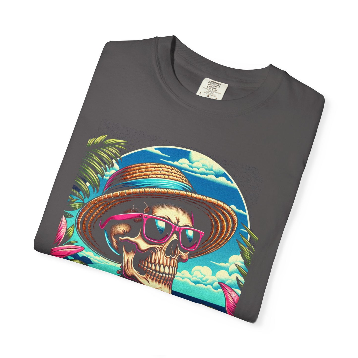 Vibrant Tropical Skeleton T-Shirt | Beach Vibe Apparel, Summer Fashion, Vacation Tee, Unique Graphic Tee, Funny Gift Idea