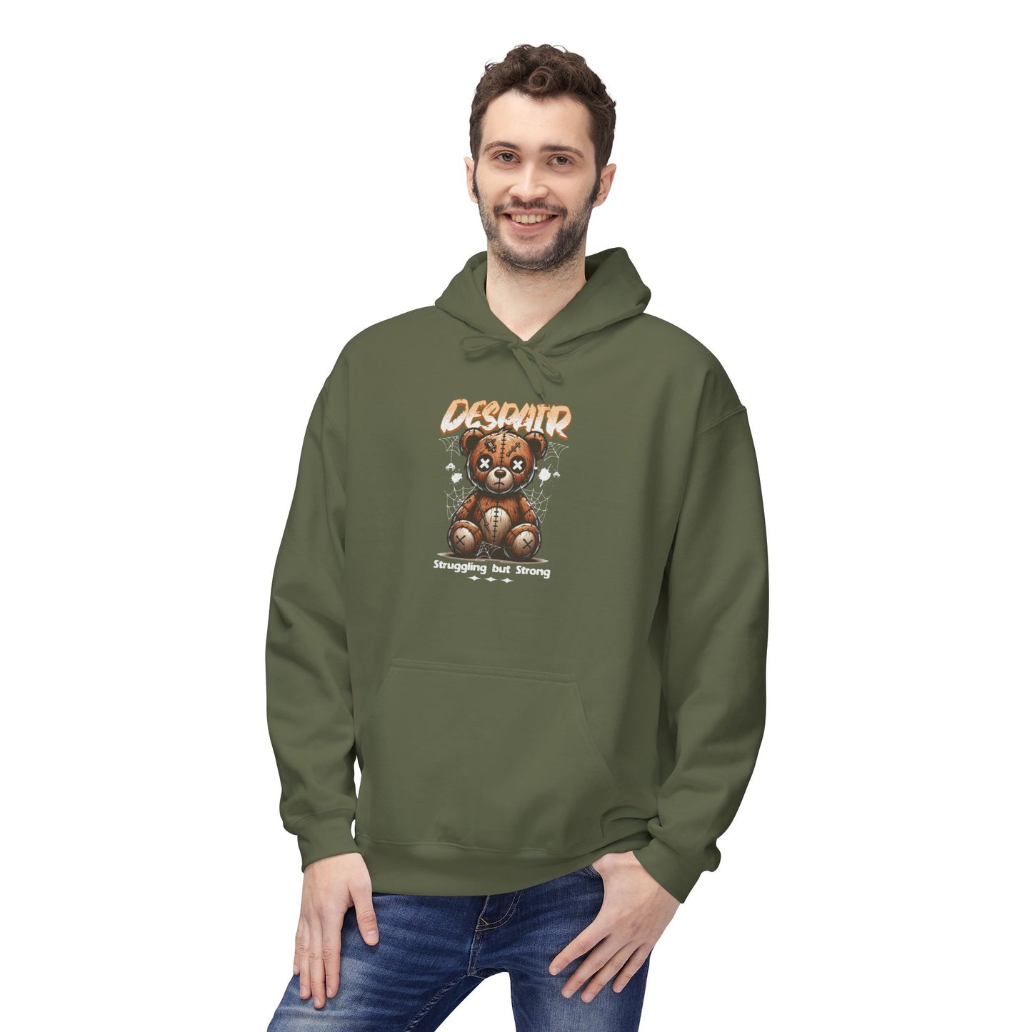 Despair Bear Hoodie | Cozy Graphic Fleece Sweatshirt for Comfort | Cute Gift for Friends | Fall Essentials | Unisex Casual Wear