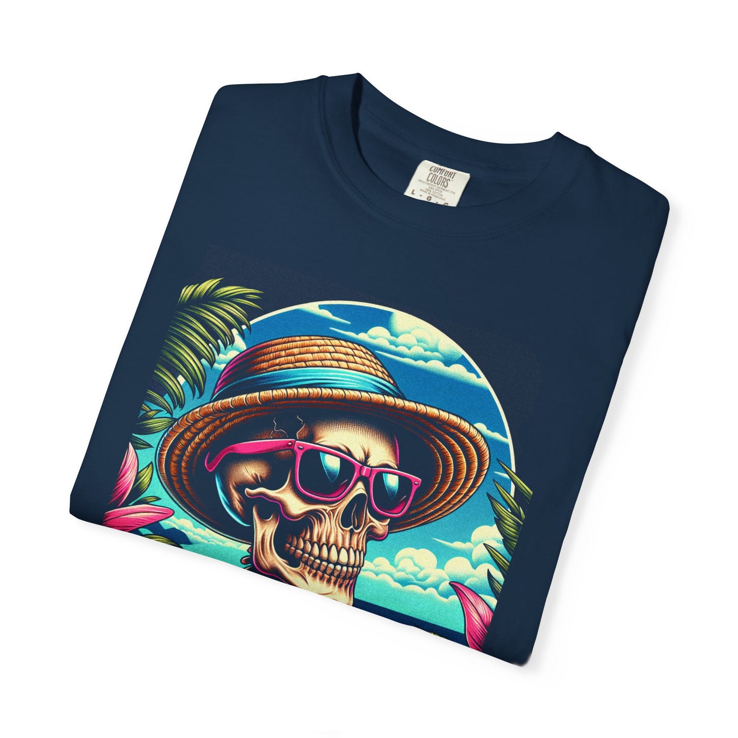 Vibrant Tropical Skeleton T-Shirt | Beach Vibe Apparel, Summer Fashion, Vacation Tee, Unique Graphic Tee, Funny Gift Idea