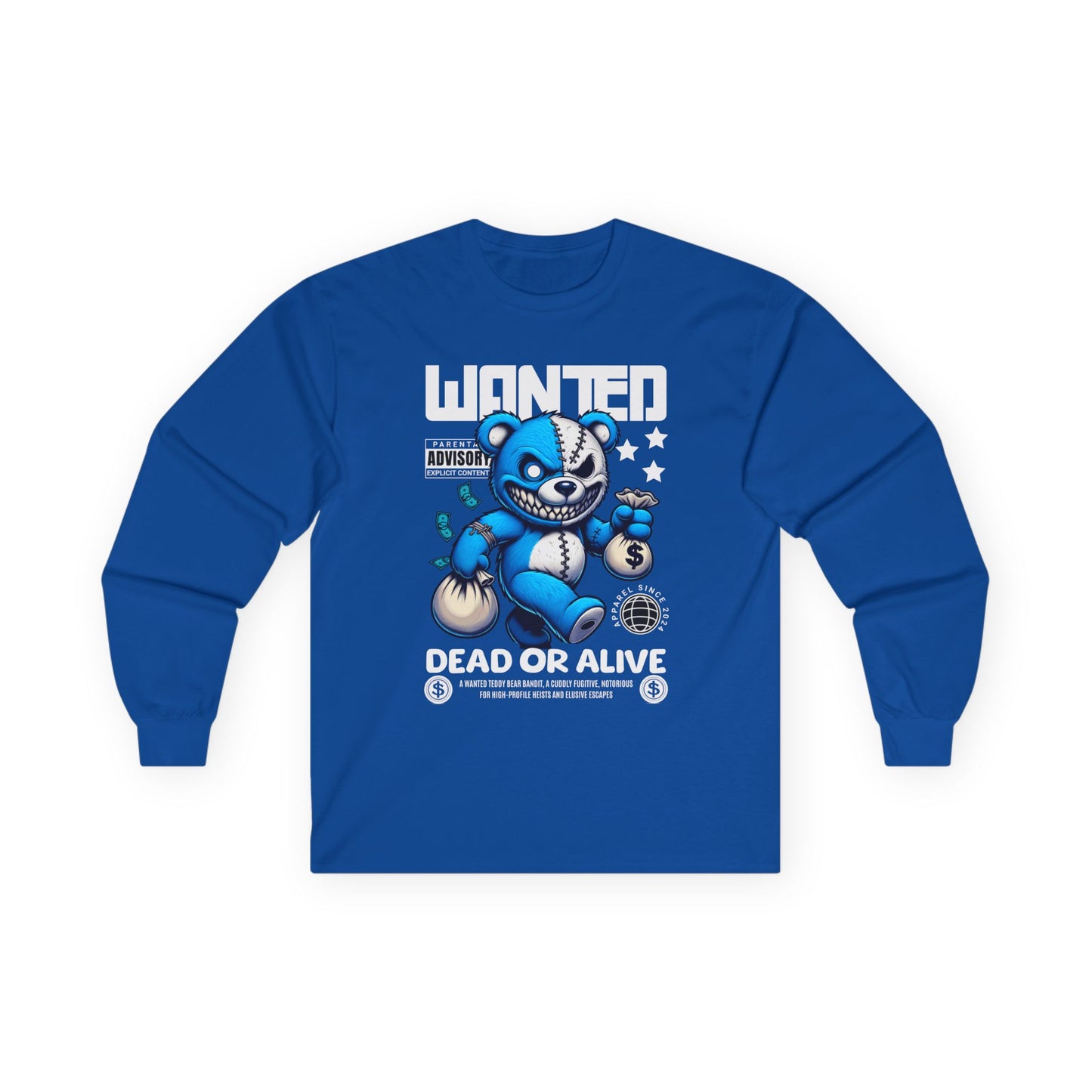 Wanted Bear Long Sleeve Tee | Cute Cartoon Graphic | Perfect for Gifting | Trendy Streetwear | Casual Wear | Fun Gift