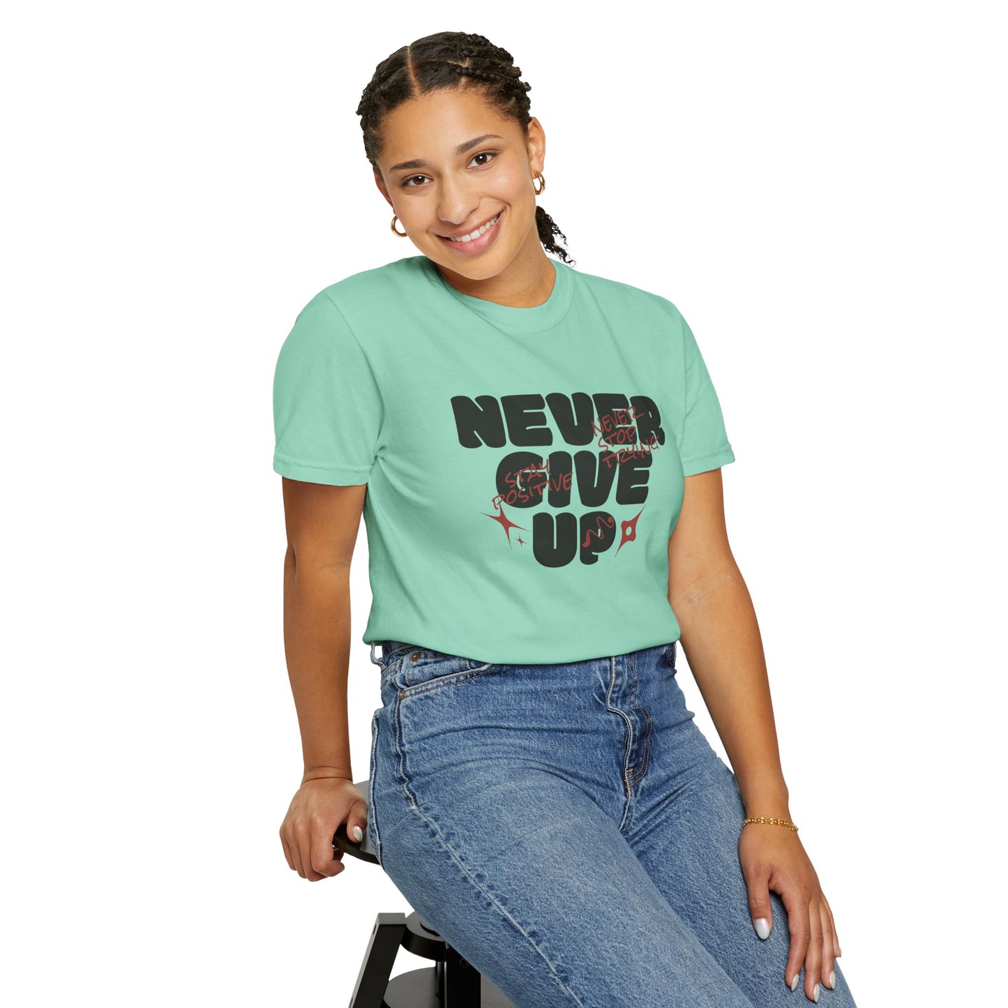 Unisex Motivational T-Shirt - Never Give Up, Inspirational Tee, Gift for Him/Her, Casual Wear, Fitness & Encouragement