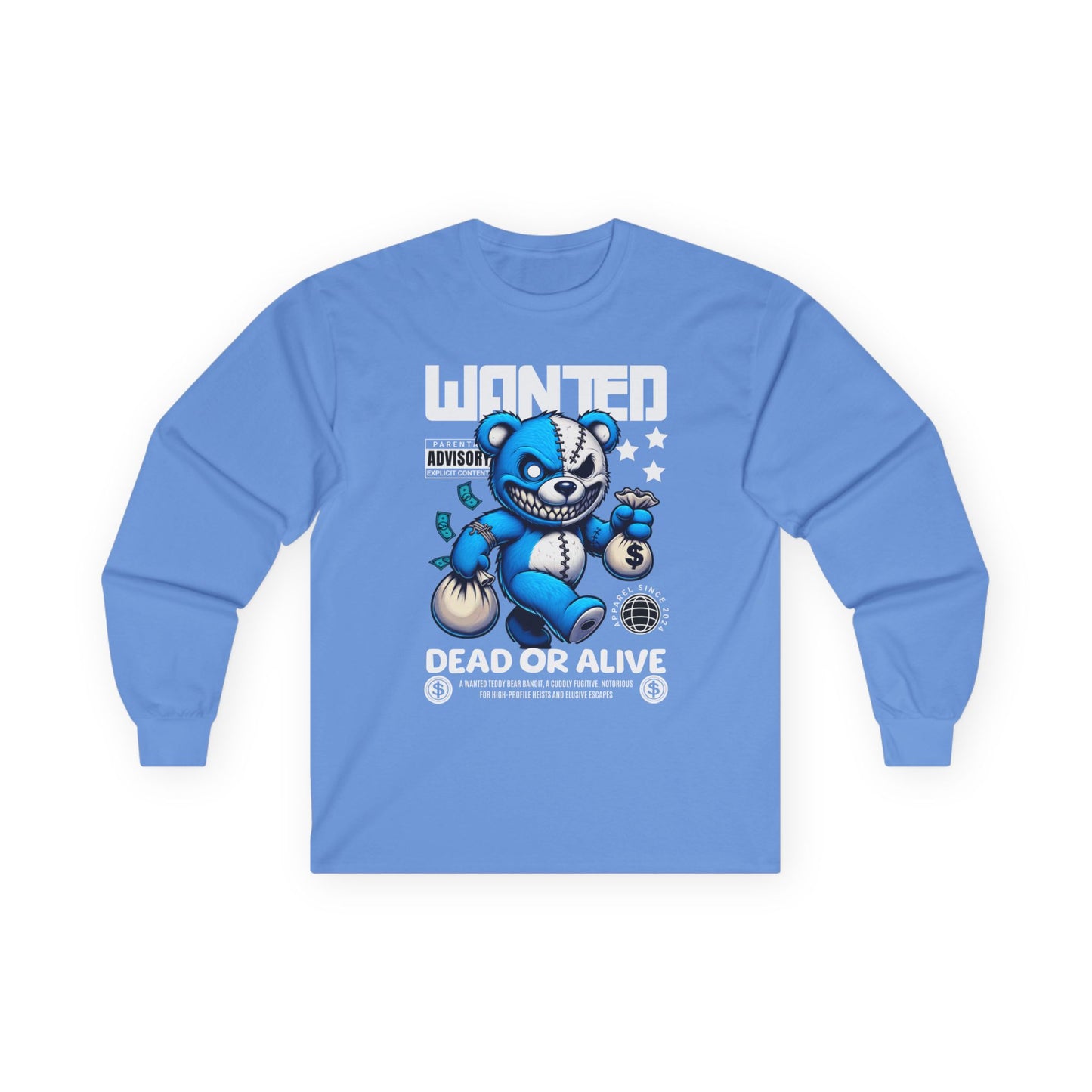 Wanted Bear Long Sleeve Tee | Cute Cartoon Graphic | Perfect for Gifting | Trendy Streetwear | Casual Wear | Fun Gift