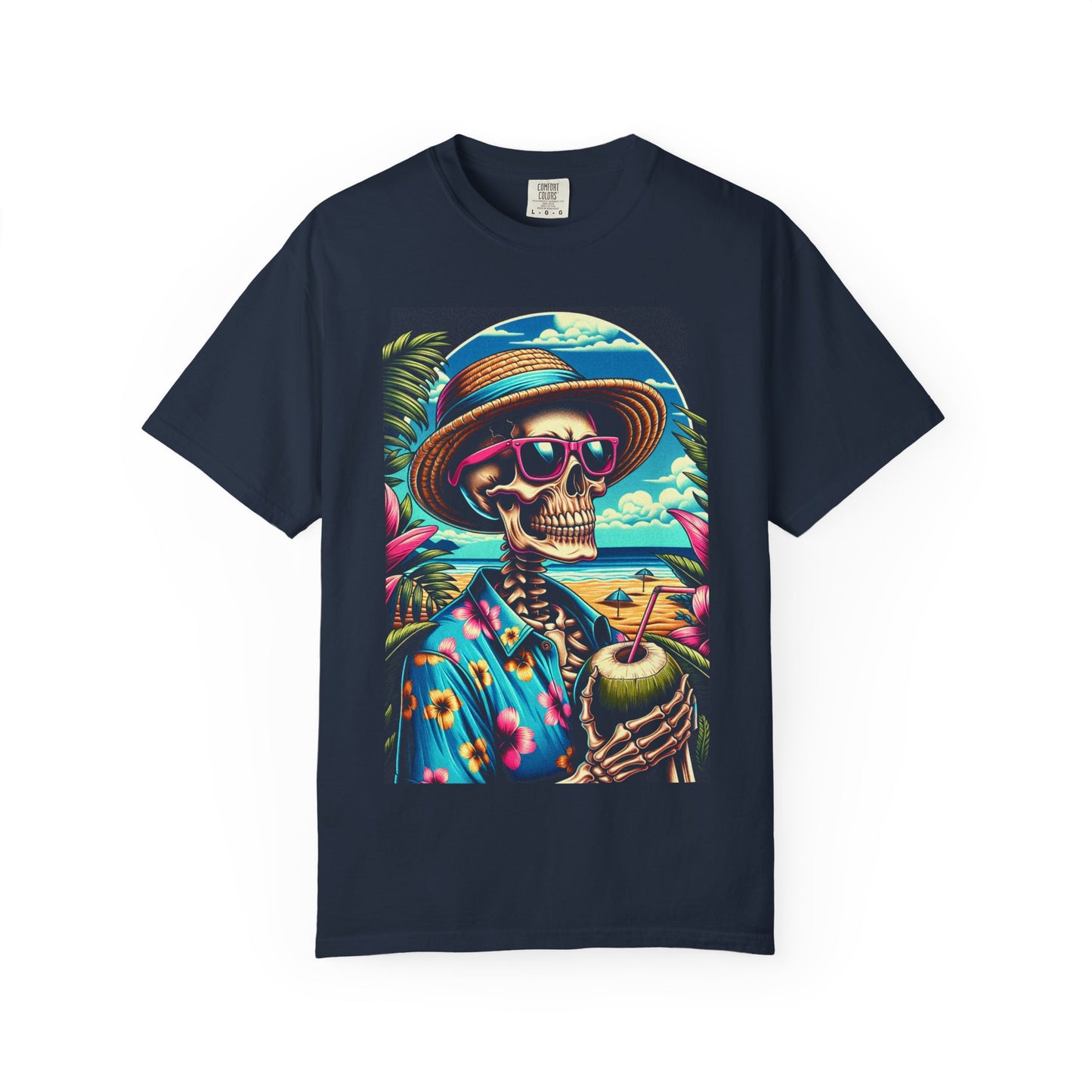 Vibrant Tropical Skeleton T-Shirt | Beach Vibe Apparel, Summer Fashion, Vacation Tee, Unique Graphic Tee, Funny Gift Idea