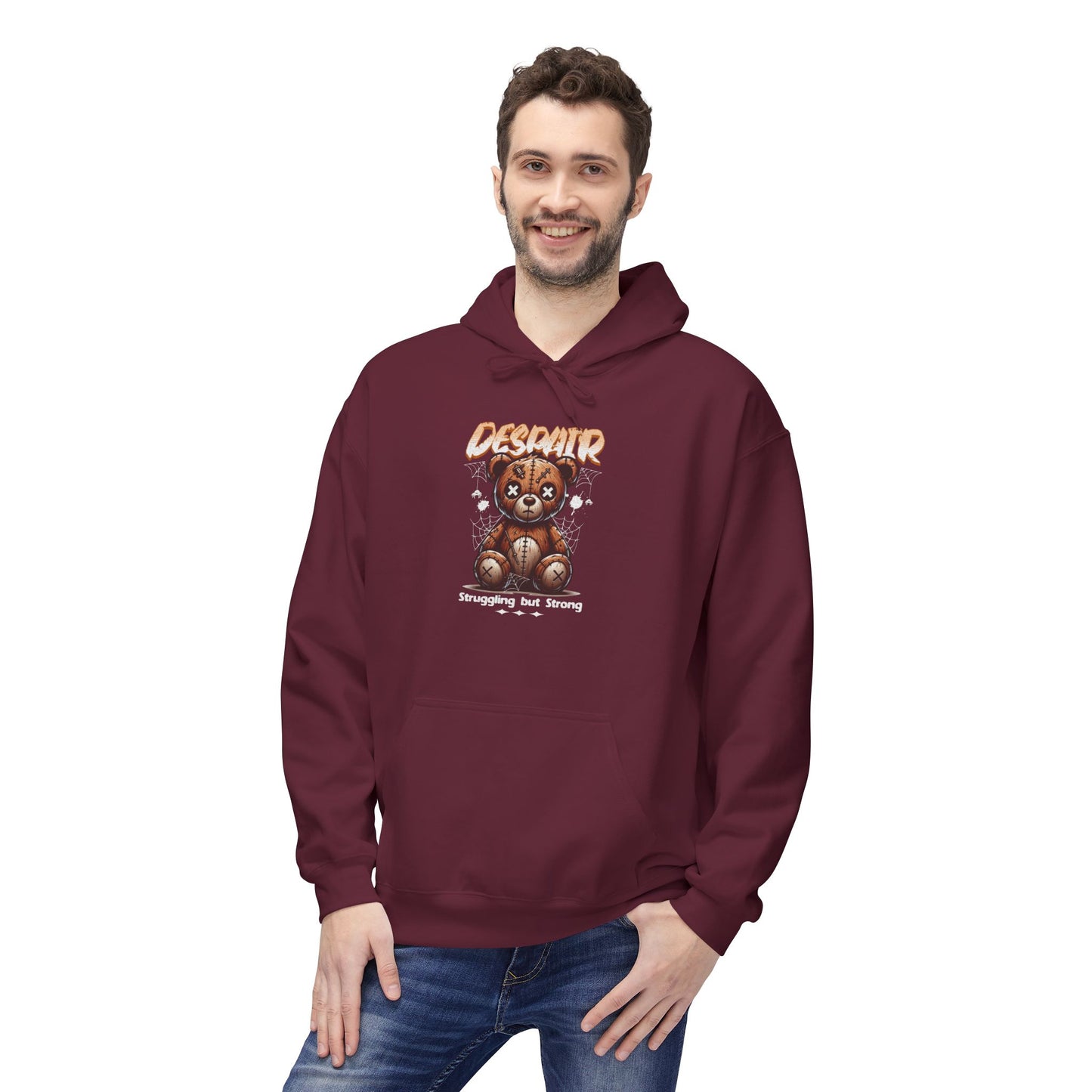 Despair Bear Hoodie | Cozy Graphic Fleece Sweatshirt for Comfort | Cute Gift for Friends | Fall Essentials | Unisex Casual Wear