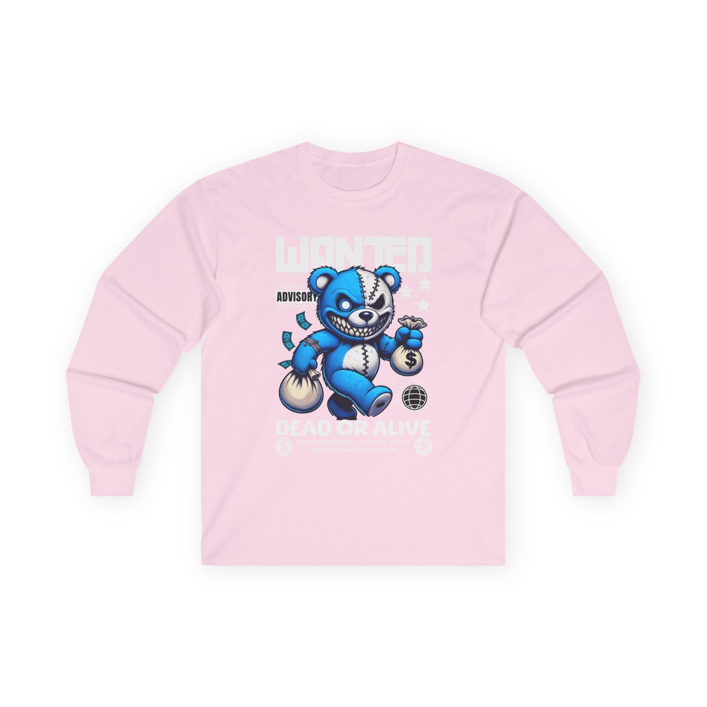 Wanted Bear Long Sleeve Tee | Cute Cartoon Graphic | Perfect for Gifting | Trendy Streetwear | Casual Wear | Fun Gift