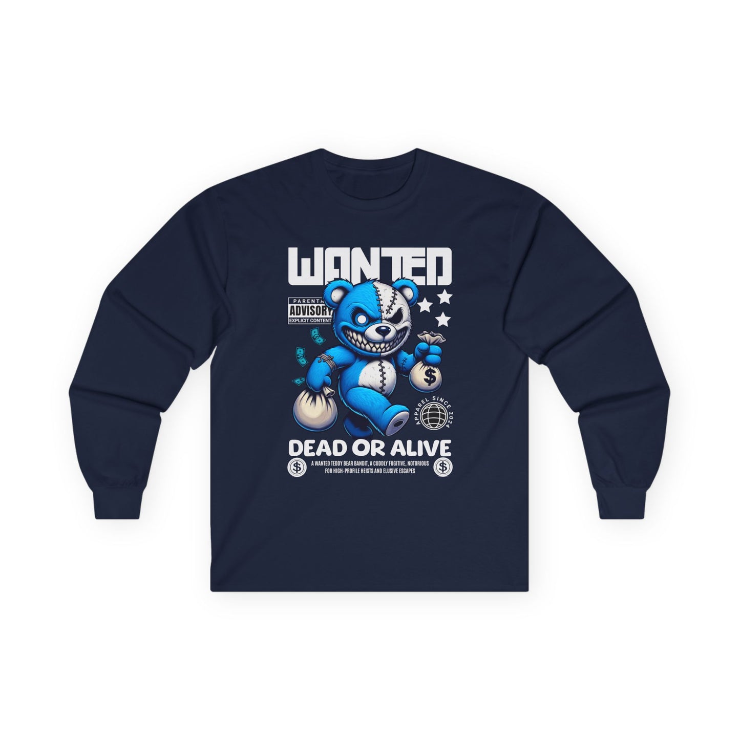 Wanted Bear Long Sleeve Tee | Cute Cartoon Graphic | Perfect for Gifting | Trendy Streetwear | Casual Wear | Fun Gift