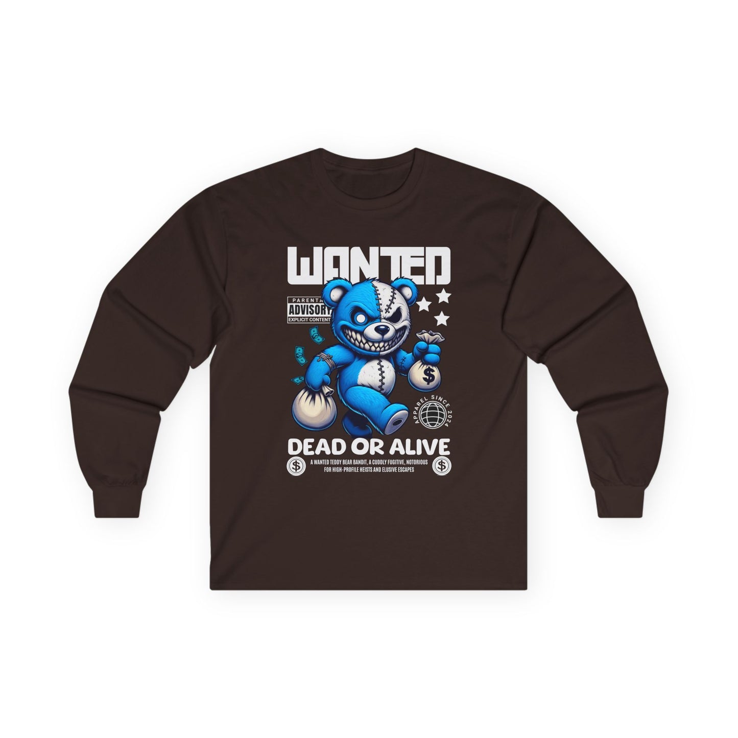 Wanted Bear Long Sleeve Tee | Cute Cartoon Graphic | Perfect for Gifting | Trendy Streetwear | Casual Wear | Fun Gift