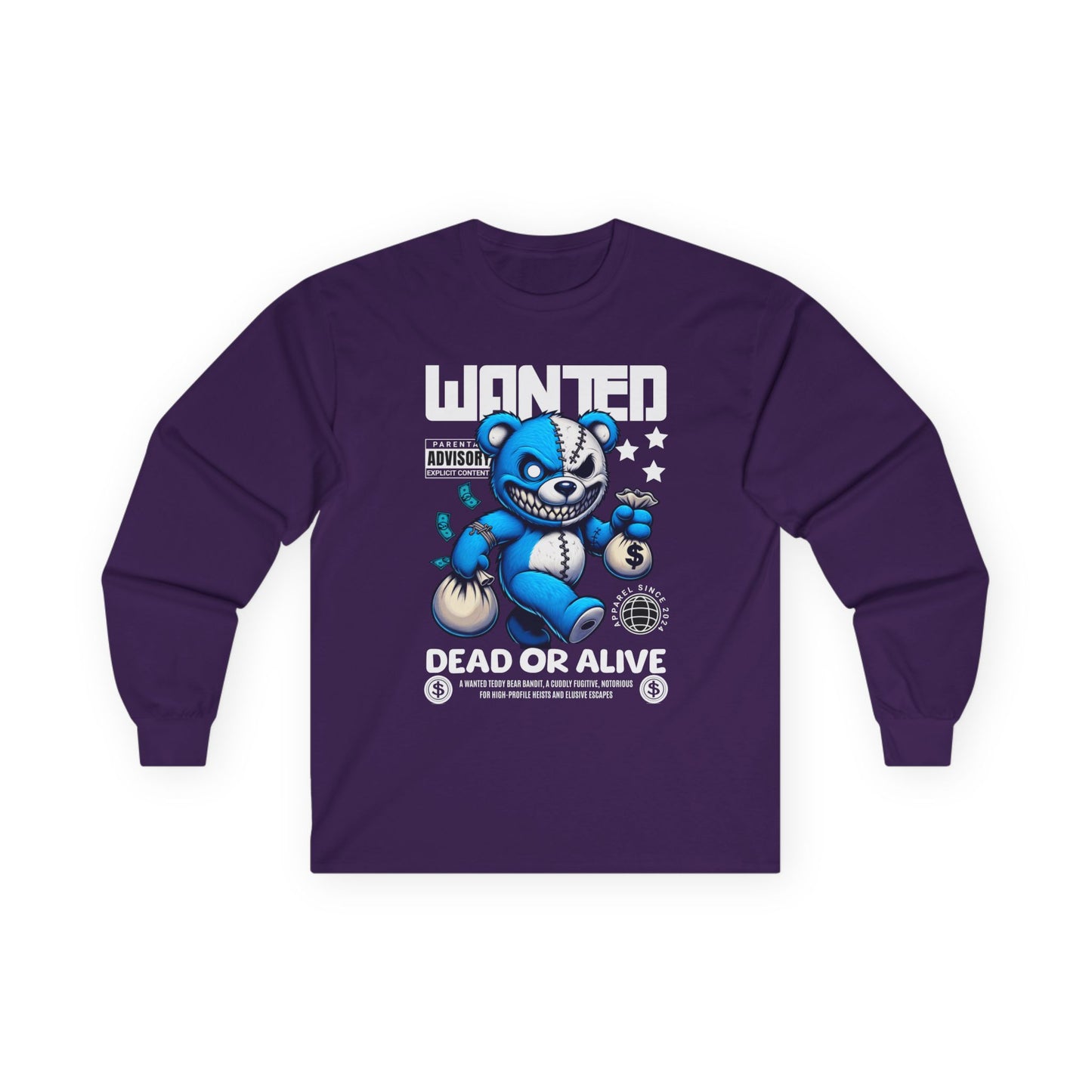 Wanted Bear Long Sleeve Tee | Cute Cartoon Graphic | Perfect for Gifting | Trendy Streetwear | Casual Wear | Fun Gift