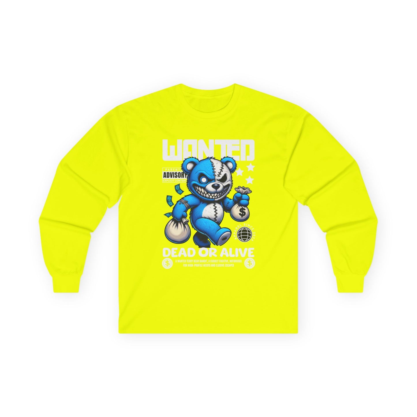 Wanted Bear Long Sleeve Tee | Cute Cartoon Graphic | Perfect for Gifting | Trendy Streetwear | Casual Wear | Fun Gift