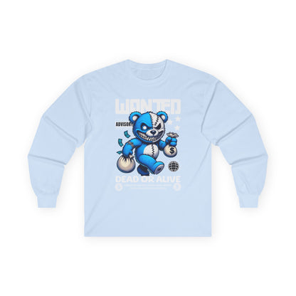 Wanted Bear Long Sleeve Tee | Cute Cartoon Graphic | Perfect for Gifting | Trendy Streetwear | Casual Wear | Fun Gift
