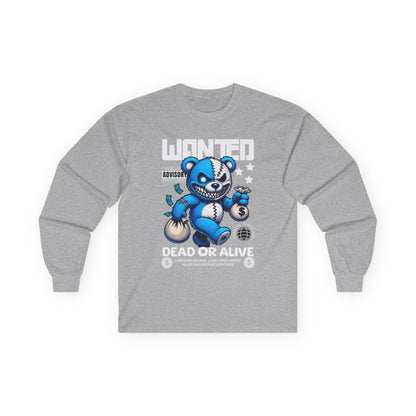 Wanted Bear Long Sleeve Tee | Cute Cartoon Graphic | Perfect for Gifting | Trendy Streetwear | Casual Wear | Fun Gift