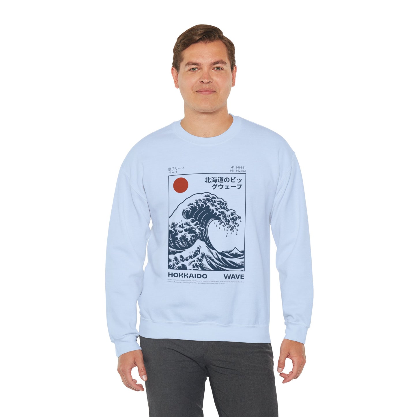 Japanese Wave Crewneck Sweatshirt, Cozy Sweatshirt, Unisex Apparel, Gift for Him/Her, Autumn/Winter Fashion