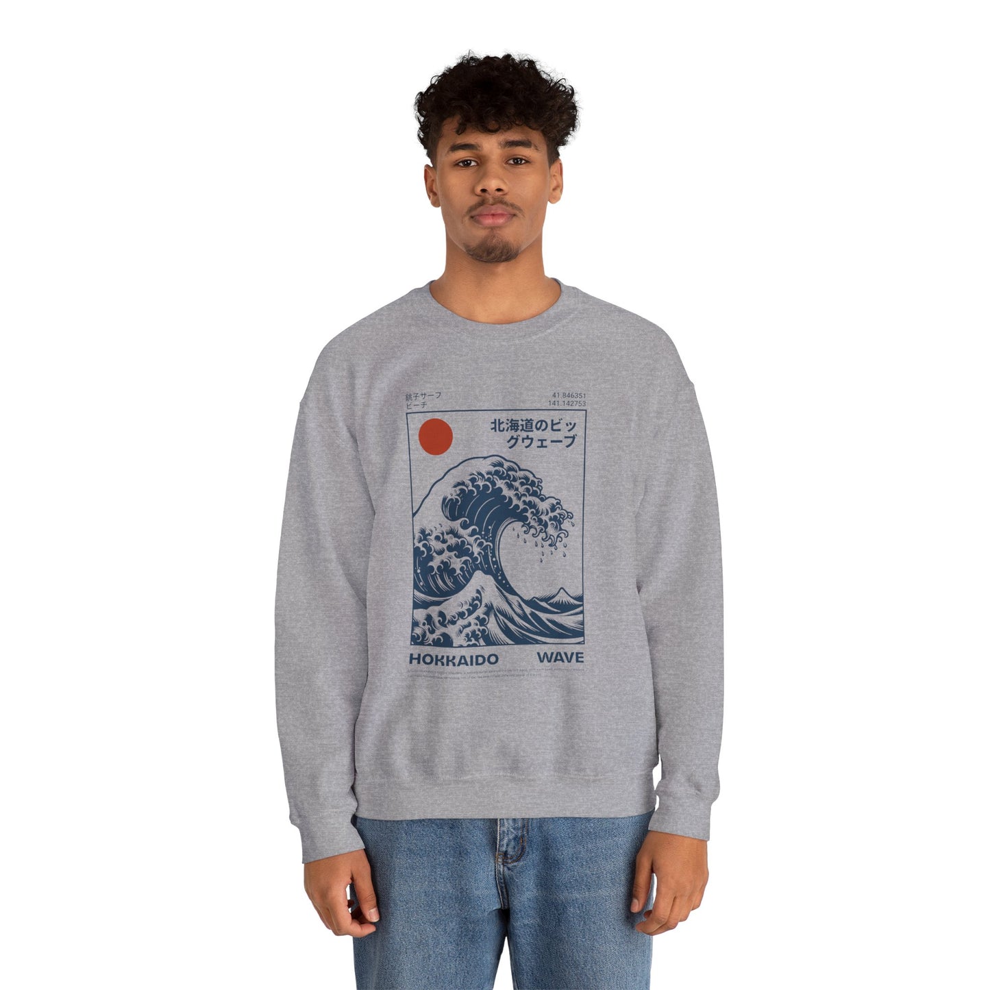 Japanese Wave Crewneck Sweatshirt, Cozy Sweatshirt, Unisex Apparel, Gift for Him/Her, Autumn/Winter Fashion