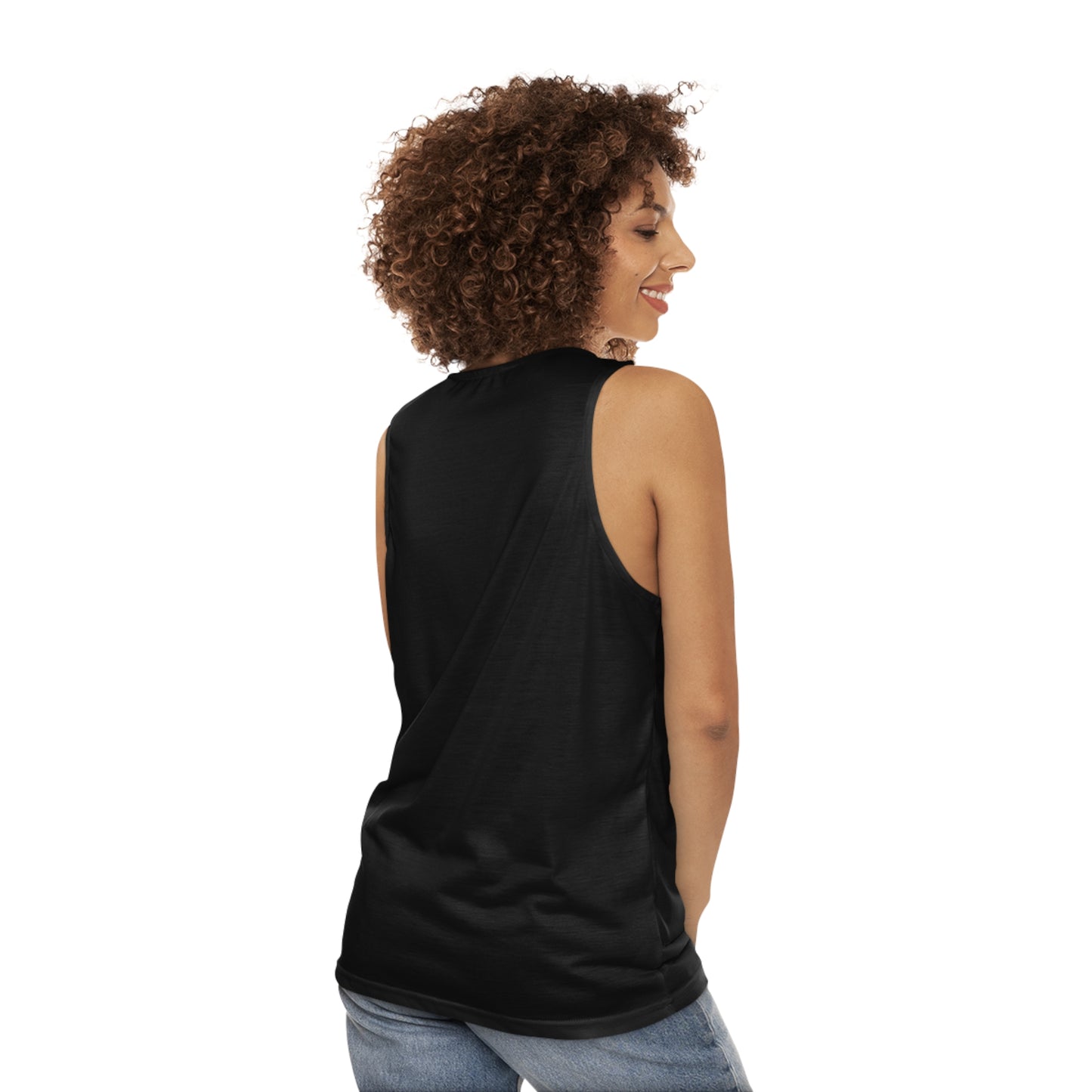 Eerie Graphic Tank Top, Unisex AOP Workout Shirt, Ghostly Summer Apparel, Halloween Costume, Unique Gift for Spooky Lovers
