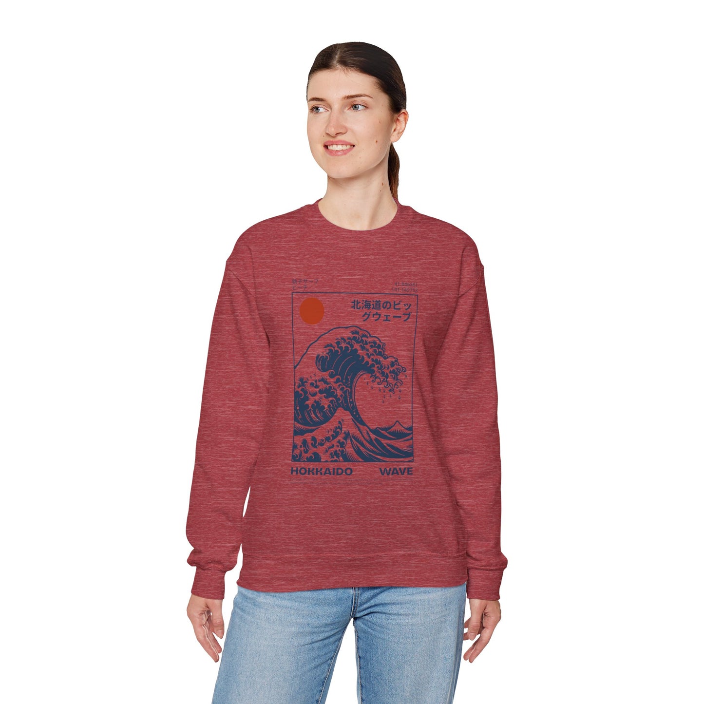 Japanese Wave Crewneck Sweatshirt, Cozy Sweatshirt, Unisex Apparel, Gift for Him/Her, Autumn/Winter Fashion