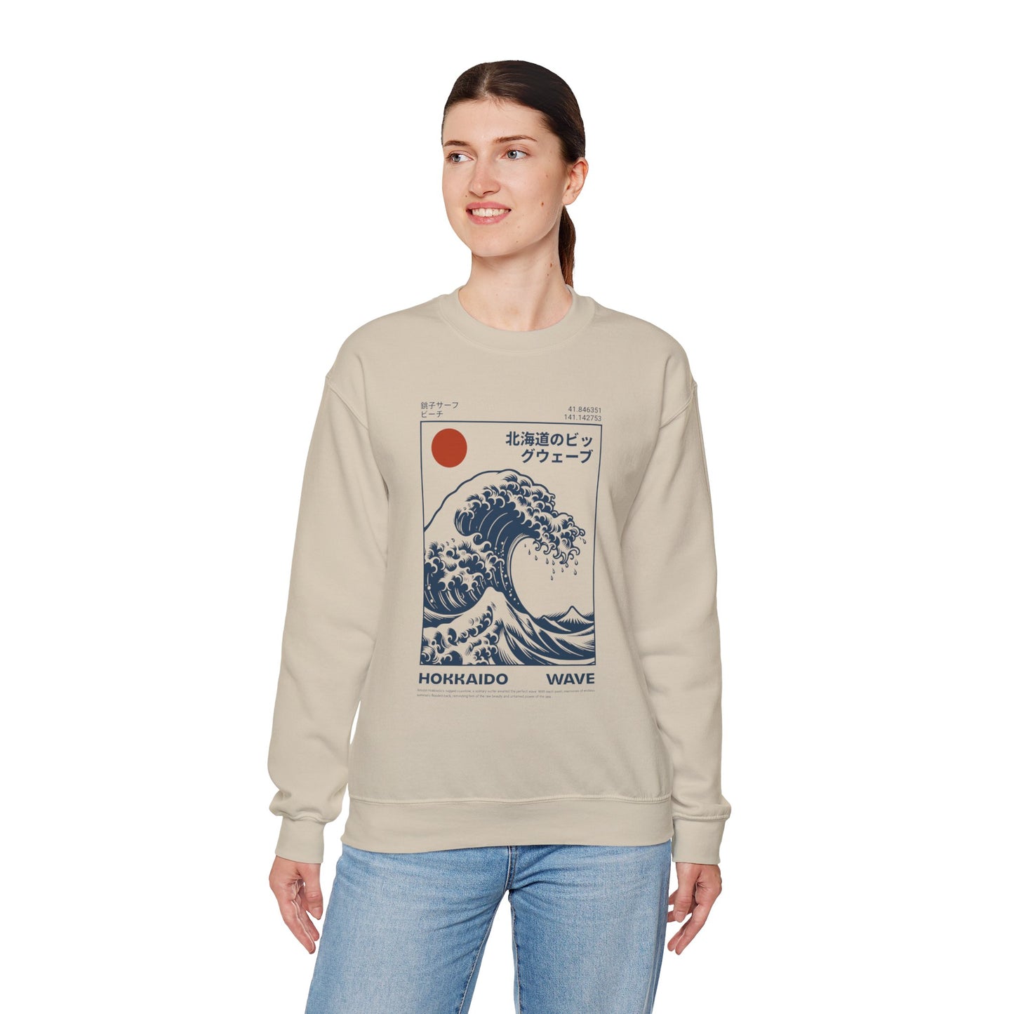 Japanese Wave Crewneck Sweatshirt, Cozy Sweatshirt, Unisex Apparel, Gift for Him/Her, Autumn/Winter Fashion