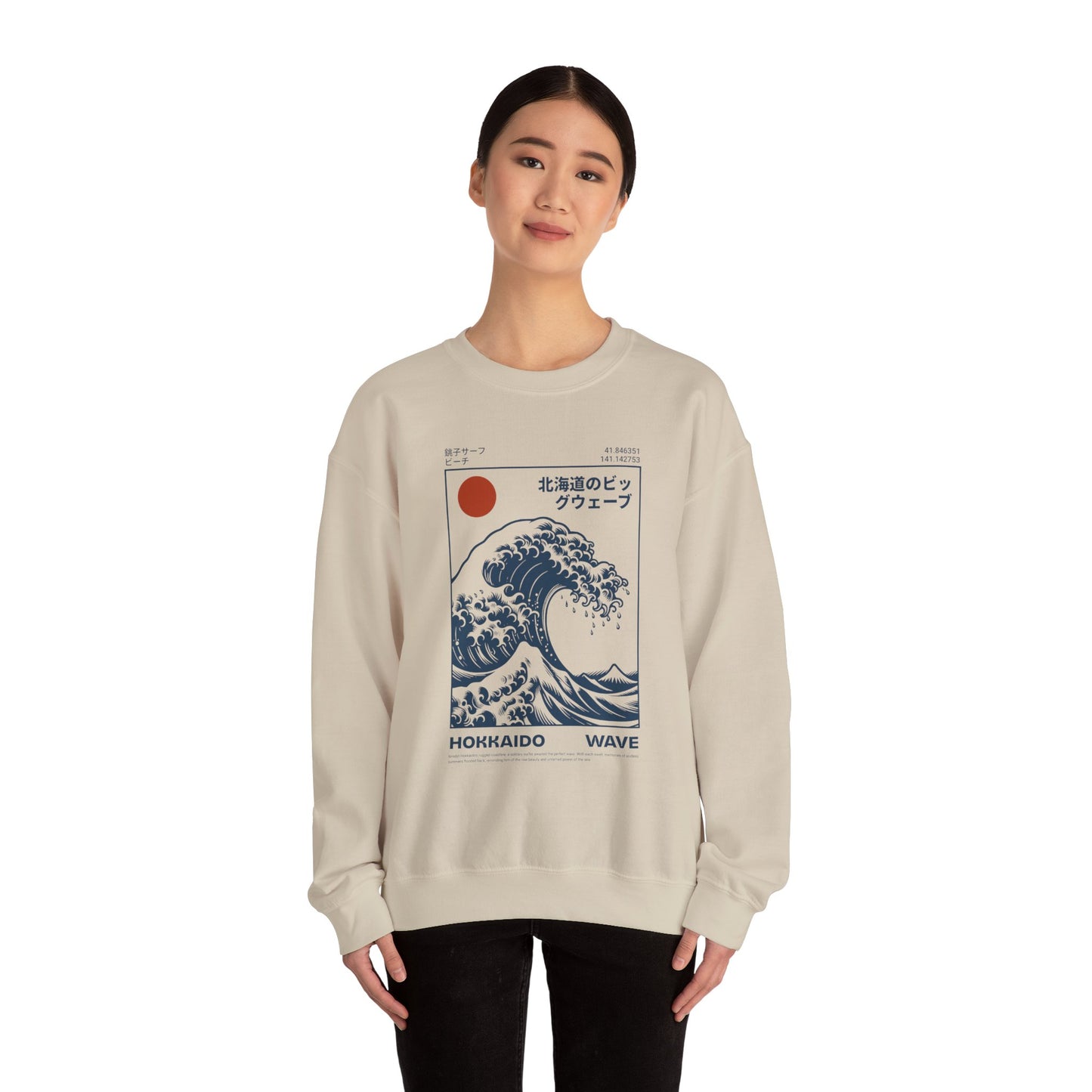 Japanese Wave Crewneck Sweatshirt, Cozy Sweatshirt, Unisex Apparel, Gift for Him/Her, Autumn/Winter Fashion
