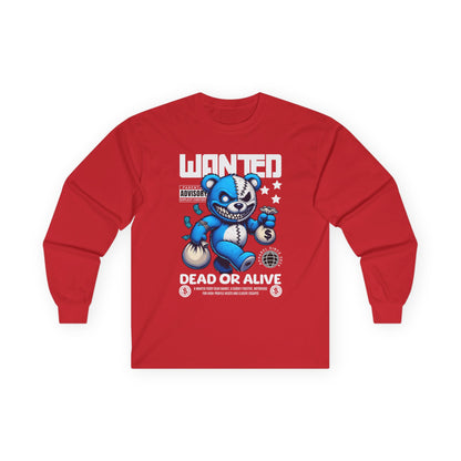Wanted Bear Long Sleeve Tee | Cute Cartoon Graphic | Perfect for Gifting | Trendy Streetwear | Casual Wear | Fun Gift