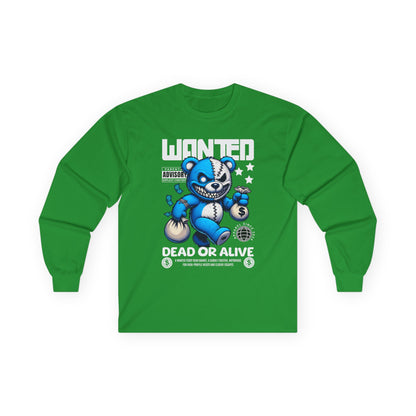 Wanted Bear Long Sleeve Tee | Cute Cartoon Graphic | Perfect for Gifting | Trendy Streetwear | Casual Wear | Fun Gift