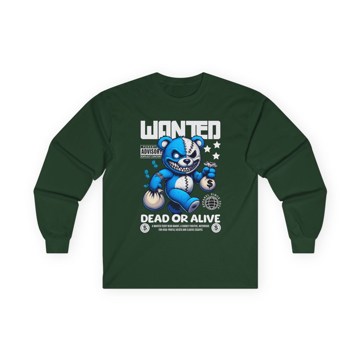 Wanted Bear Long Sleeve Tee | Cute Cartoon Graphic | Perfect for Gifting | Trendy Streetwear | Casual Wear | Fun Gift