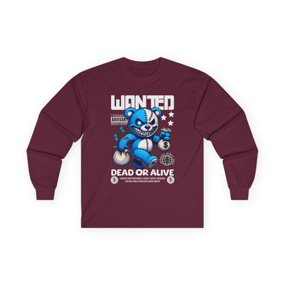Wanted Bear Long Sleeve Tee | Cute Cartoon Graphic | Perfect for Gifting | Trendy Streetwear | Casual Wear | Fun Gift