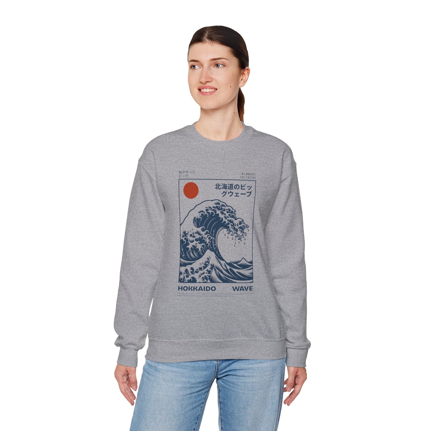 Japanese Wave Crewneck Sweatshirt, Cozy Sweatshirt, Unisex Apparel, Gift for Him/Her, Autumn/Winter Fashion