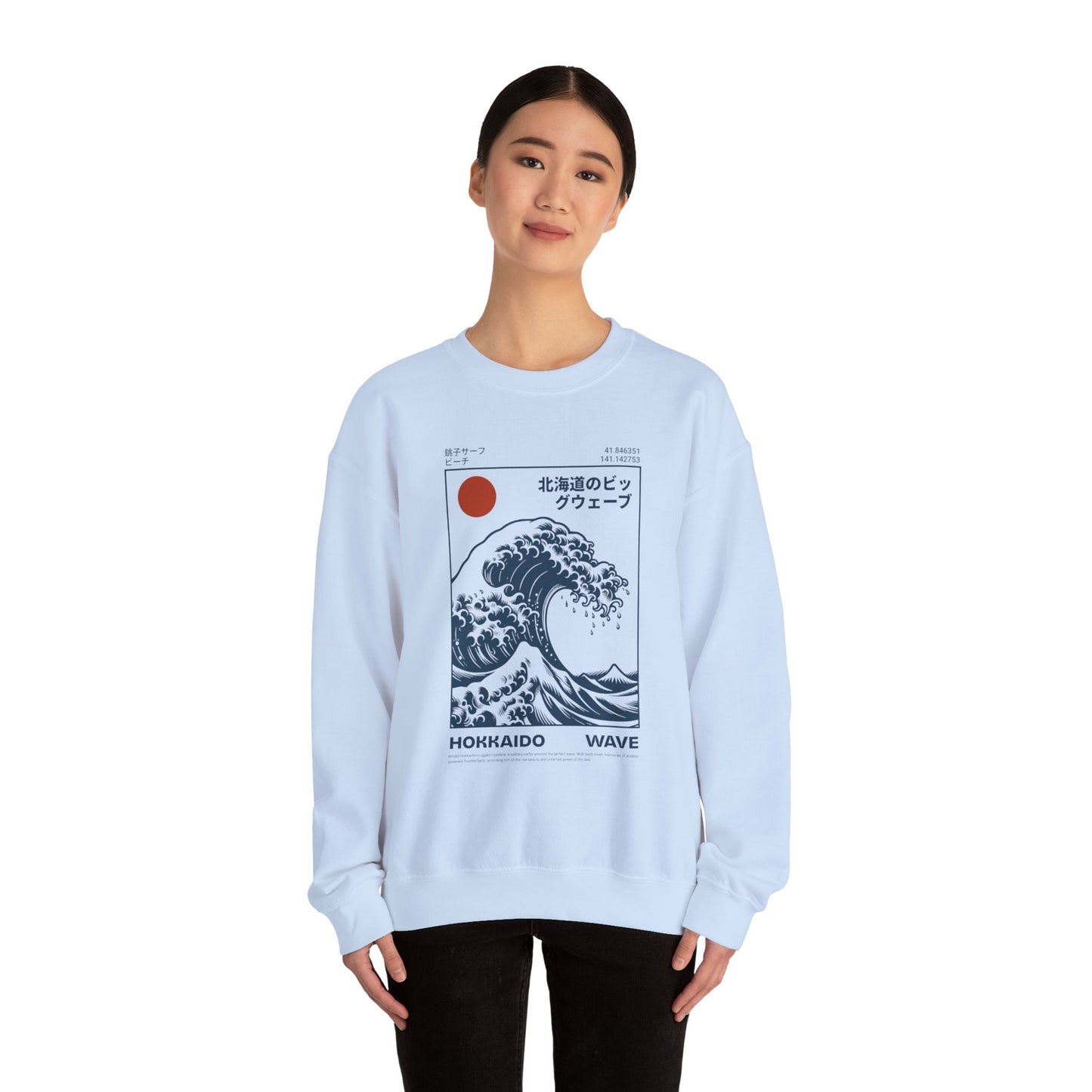 Japanese Wave Crewneck Sweatshirt, Cozy Sweatshirt, Unisex Apparel, Gift for Him/Her, Autumn/Winter Fashion