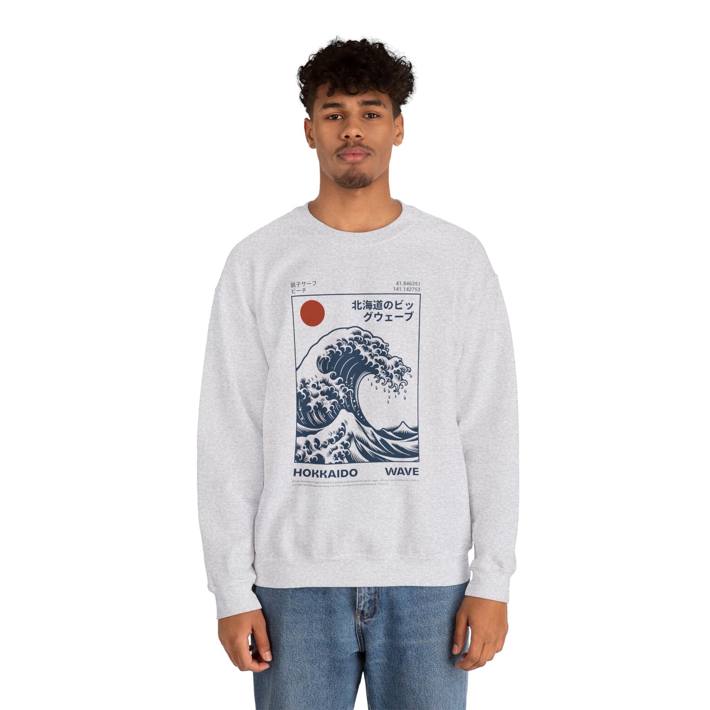 Japanese Wave Crewneck Sweatshirt, Cozy Sweatshirt, Unisex Apparel, Gift for Him/Her, Autumn/Winter Fashion