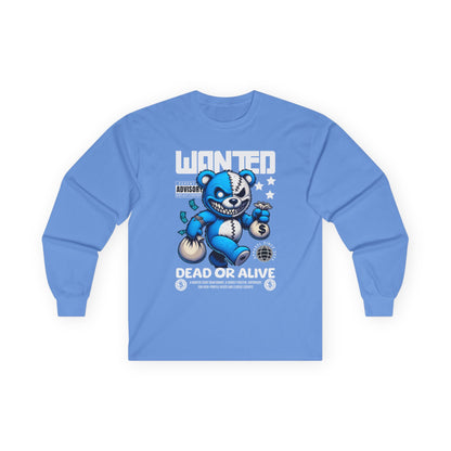 Wanted Bear Long Sleeve Tee | Cute Cartoon Graphic | Perfect for Gifting | Trendy Streetwear | Casual Wear | Fun Gift