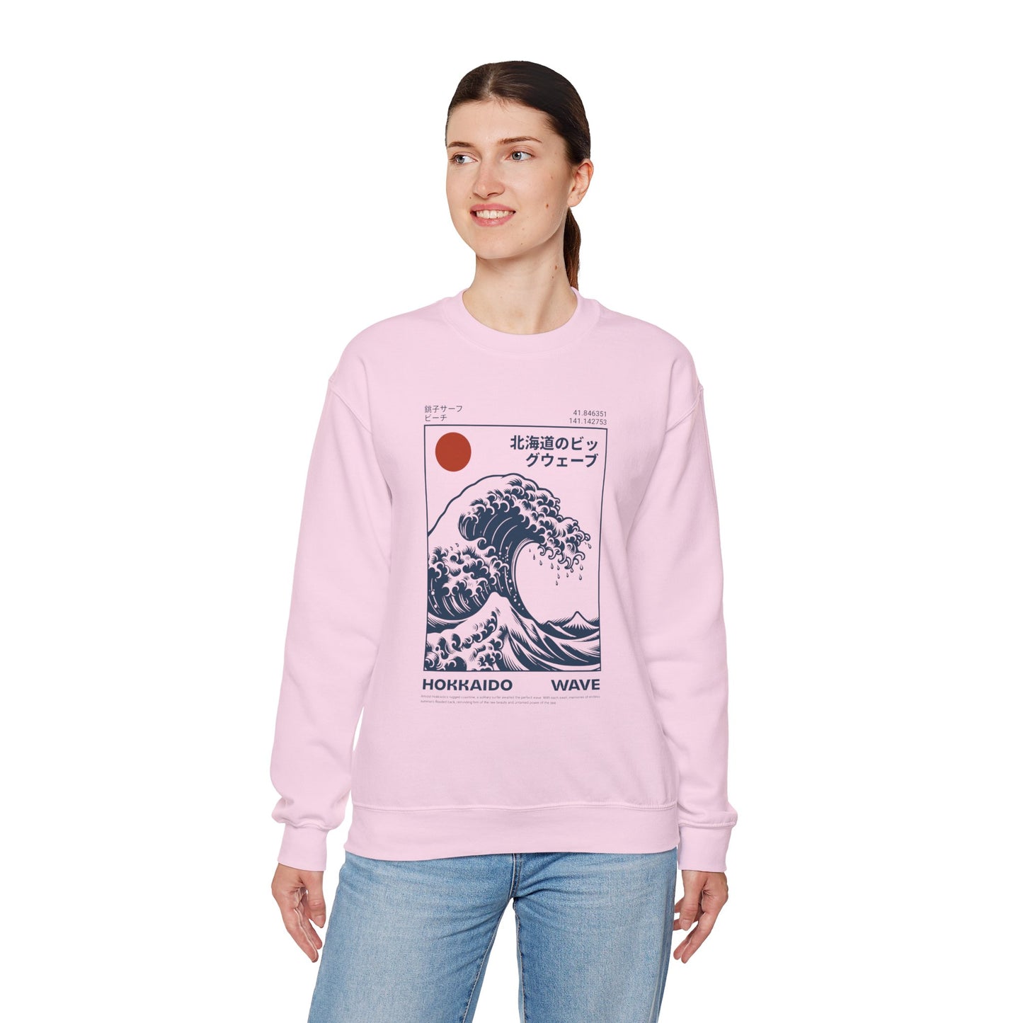 Japanese Wave Crewneck Sweatshirt, Cozy Sweatshirt, Unisex Apparel, Gift for Him/Her, Autumn/Winter Fashion