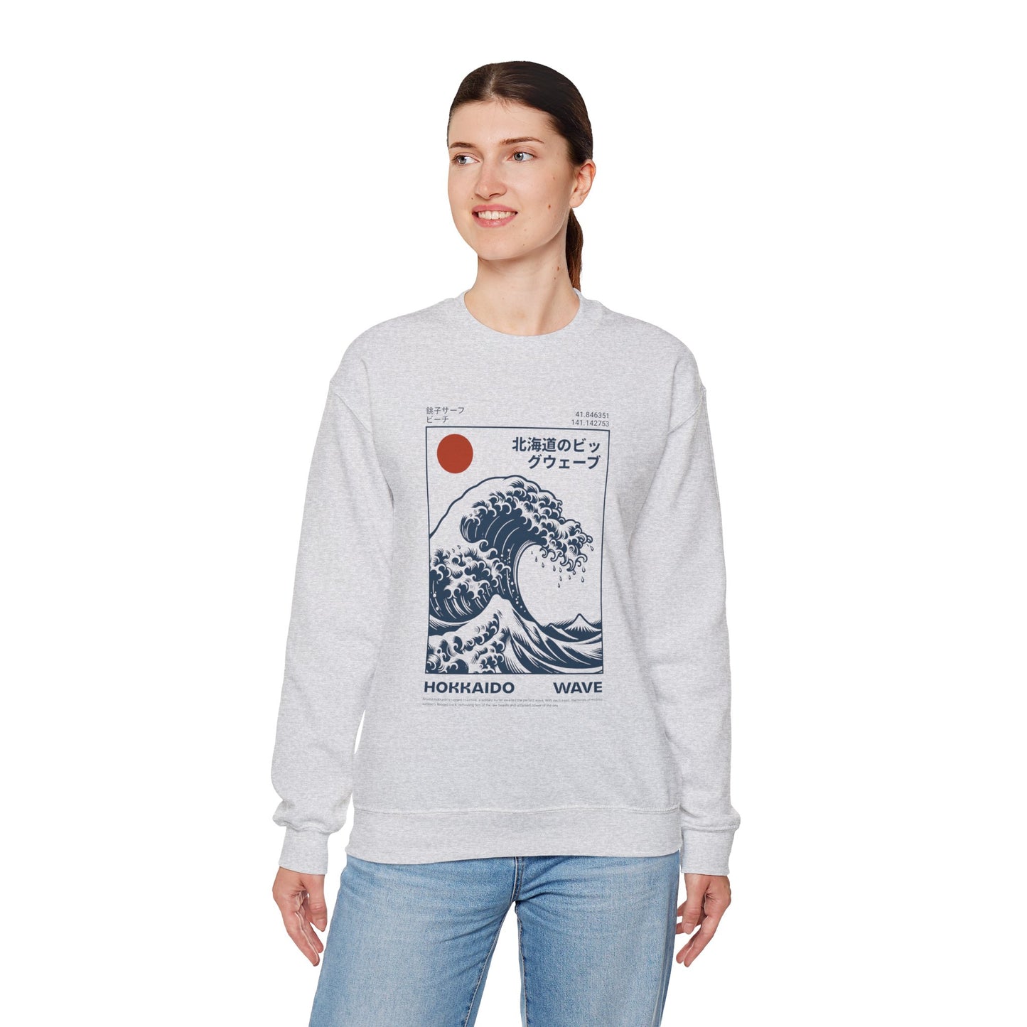 Japanese Wave Crewneck Sweatshirt, Cozy Sweatshirt, Unisex Apparel, Gift for Him/Her, Autumn/Winter Fashion