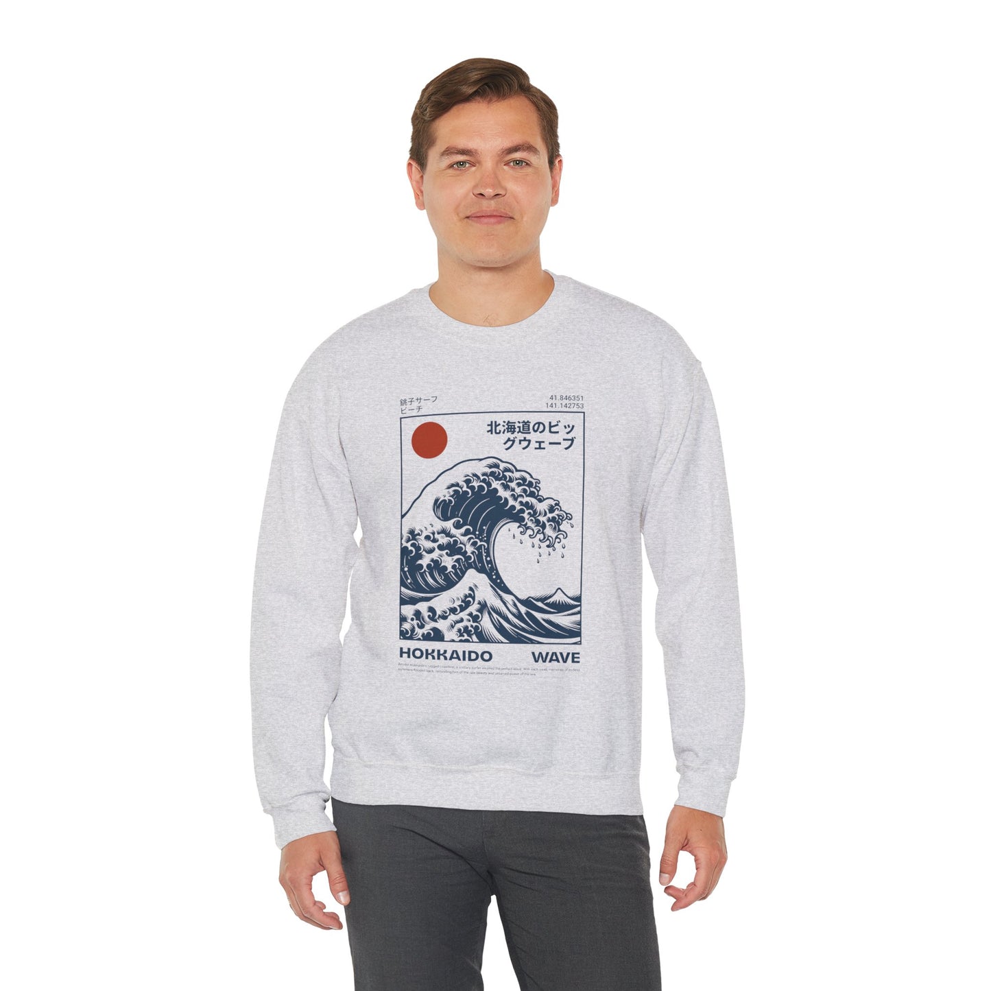 Japanese Wave Crewneck Sweatshirt, Cozy Sweatshirt, Unisex Apparel, Gift for Him/Her, Autumn/Winter Fashion