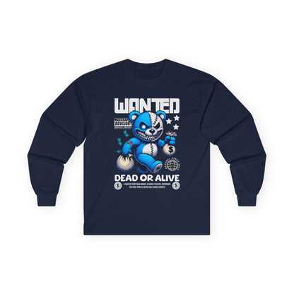 Wanted Bear Long Sleeve Tee | Cute Cartoon Graphic | Perfect for Gifting | Trendy Streetwear | Casual Wear | Fun Gift