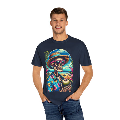 Vibrant Tropical Skeleton T-Shirt | Beach Vibe Apparel, Summer Fashion, Vacation Tee, Unique Graphic Tee, Funny Gift Idea