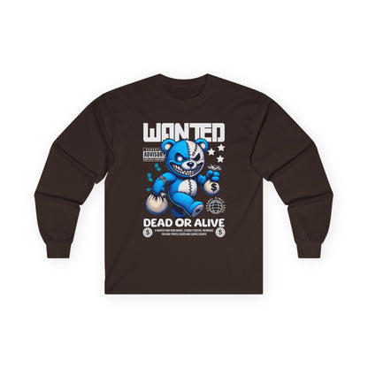 Wanted Bear Long Sleeve Tee | Cute Cartoon Graphic | Perfect for Gifting | Trendy Streetwear | Casual Wear | Fun Gift