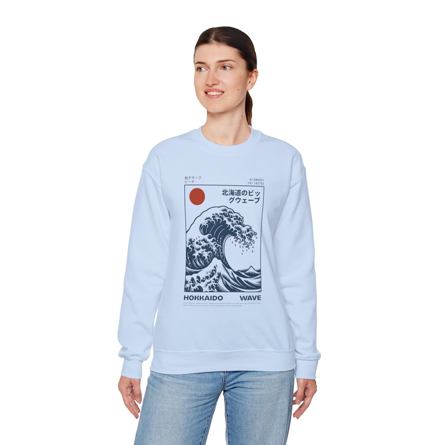 Japanese Wave Crewneck Sweatshirt, Cozy Sweatshirt, Unisex Apparel, Gift for Him/Her, Autumn/Winter Fashion