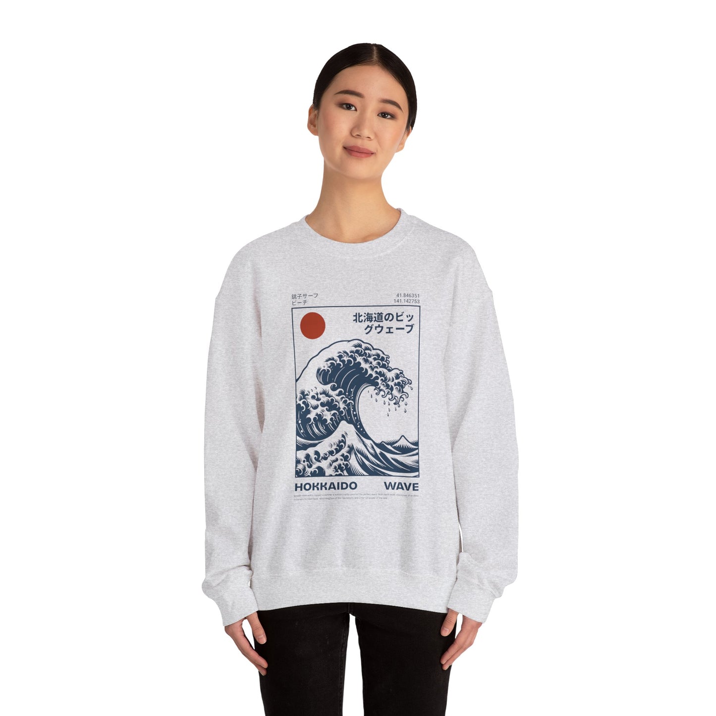 Japanese Wave Crewneck Sweatshirt, Cozy Sweatshirt, Unisex Apparel, Gift for Him/Her, Autumn/Winter Fashion