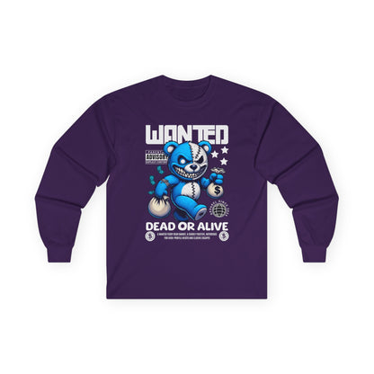 Wanted Bear Long Sleeve Tee | Cute Cartoon Graphic | Perfect for Gifting | Trendy Streetwear | Casual Wear | Fun Gift