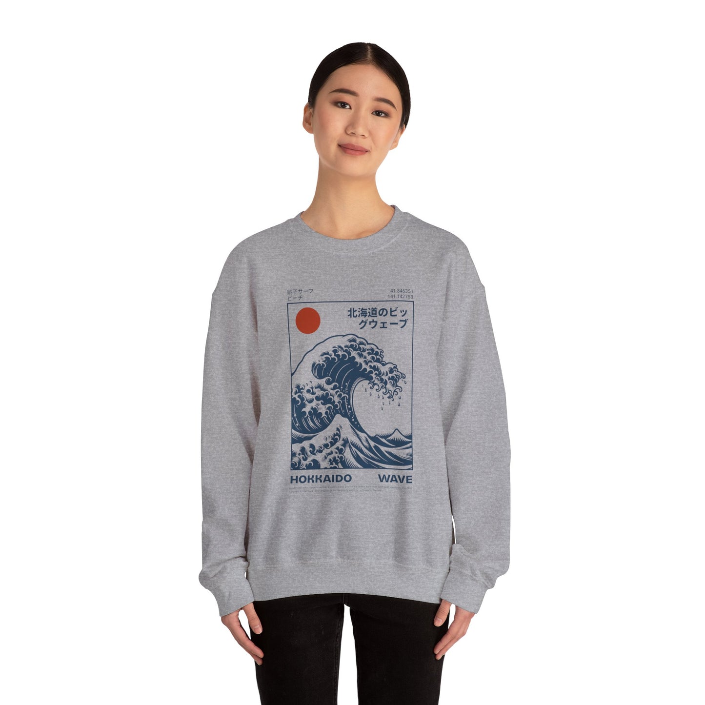 Japanese Wave Crewneck Sweatshirt, Cozy Sweatshirt, Unisex Apparel, Gift for Him/Her, Autumn/Winter Fashion